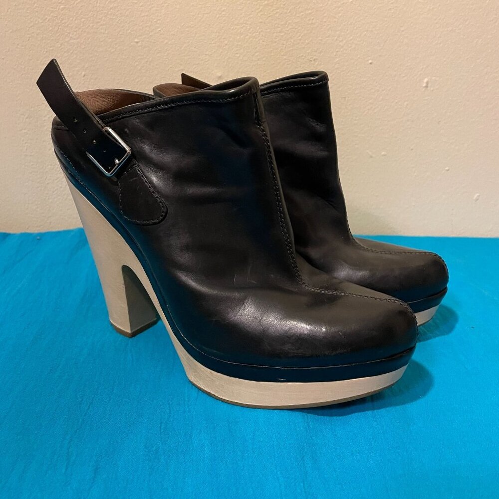 Belle By Sigerson Morrison Black Leather Wood Sole Platform Ankle Boots Size 39
